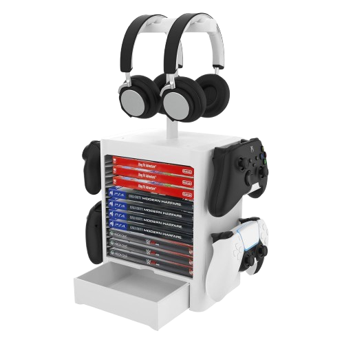 Multifunctional Universal Game Disc Storage Tower - White
