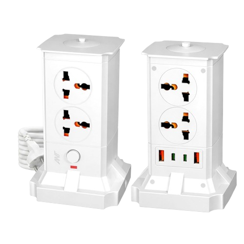 Pulse Tower Extension Board - 4 Sockets, 2 USB & 2 Type-C, LED Night Light