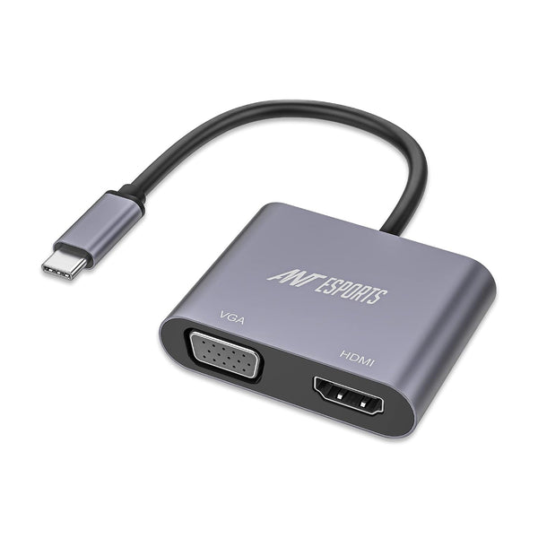 2-in-1 USB-C to HDMI & VGA Adapter - Silver Grey