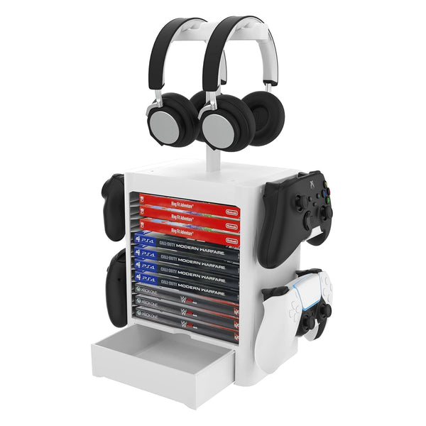 Multifunctional Universal Game Disc Storage Tower - White