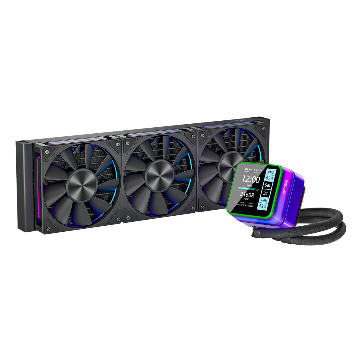 Glacius 360D ARGB Liquid Cooler With LCD Display - Black