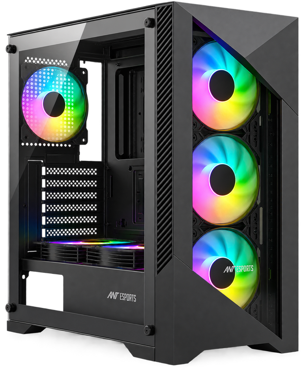 ICE-270G 6F ARGB Gaming Chassis with Glass Front Panel & 6 Fan - Black