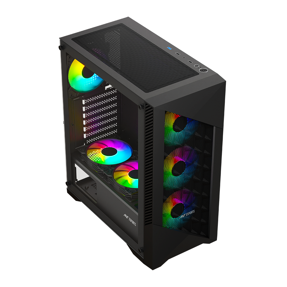 ICE-270M 6F ARGB Gaming Chassis with Mesh Front Panel & 6 Fans - Black
