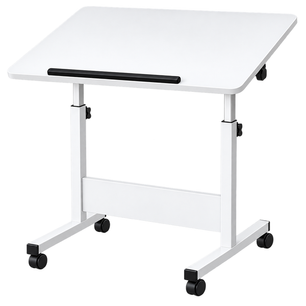 Bravo LT500 Height-Adjustable Standing White Desk with Wheels - 60x40cm