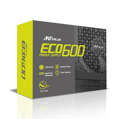 ECO600 Non Modular Gaming Power Supply/High-Performance PSU for PC with Cooling Fan