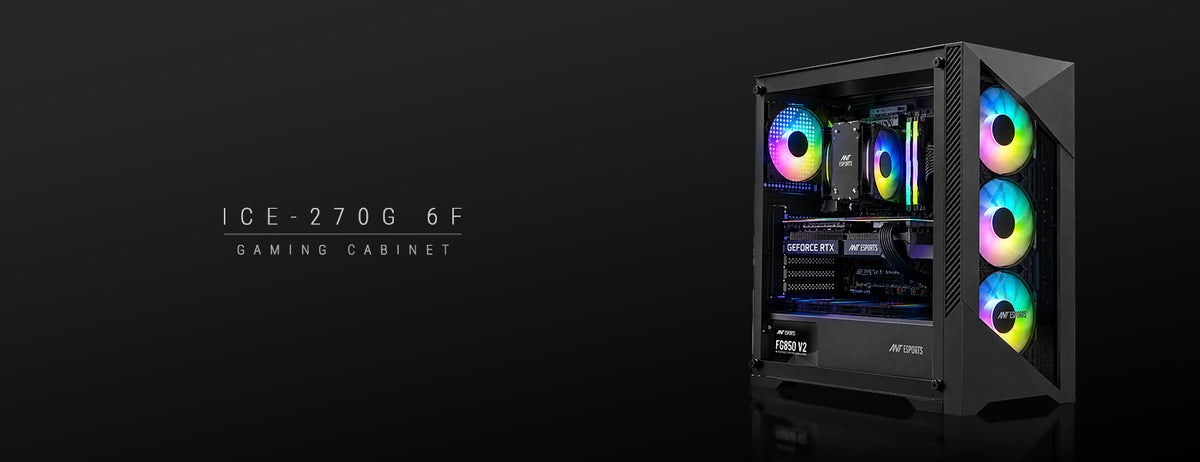 ICE-270G 6F ARGB Gaming Chassis with Glass Front Panel & 6 Fan - Black