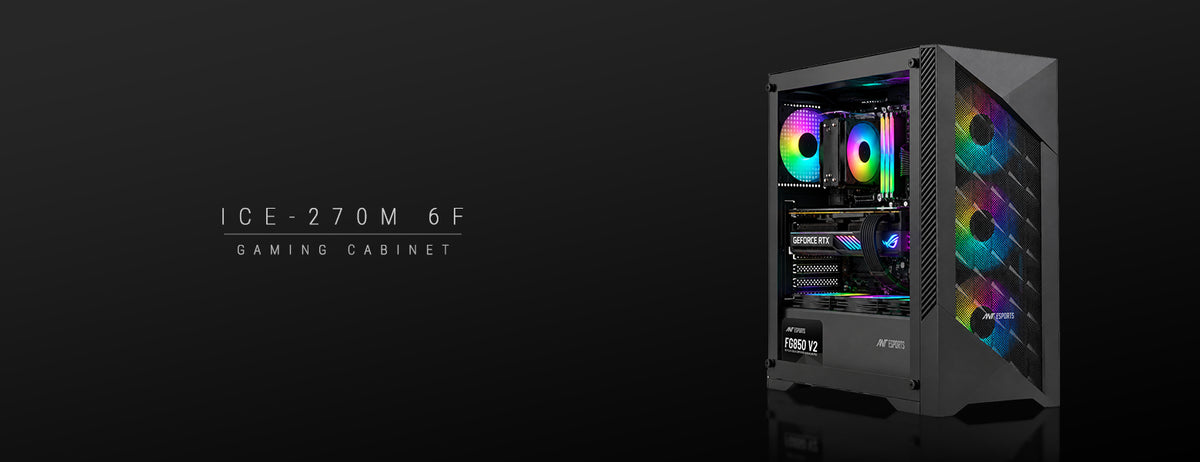 ICE-270M 6F ARGB Gaming Chassis with Mesh Front Panel & 6 Fans - Black