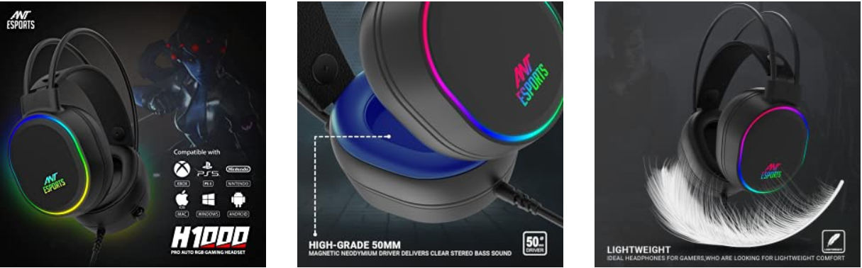 Ant Esports H1000 RGB Wired Gaming Headset ANT E SPORTS