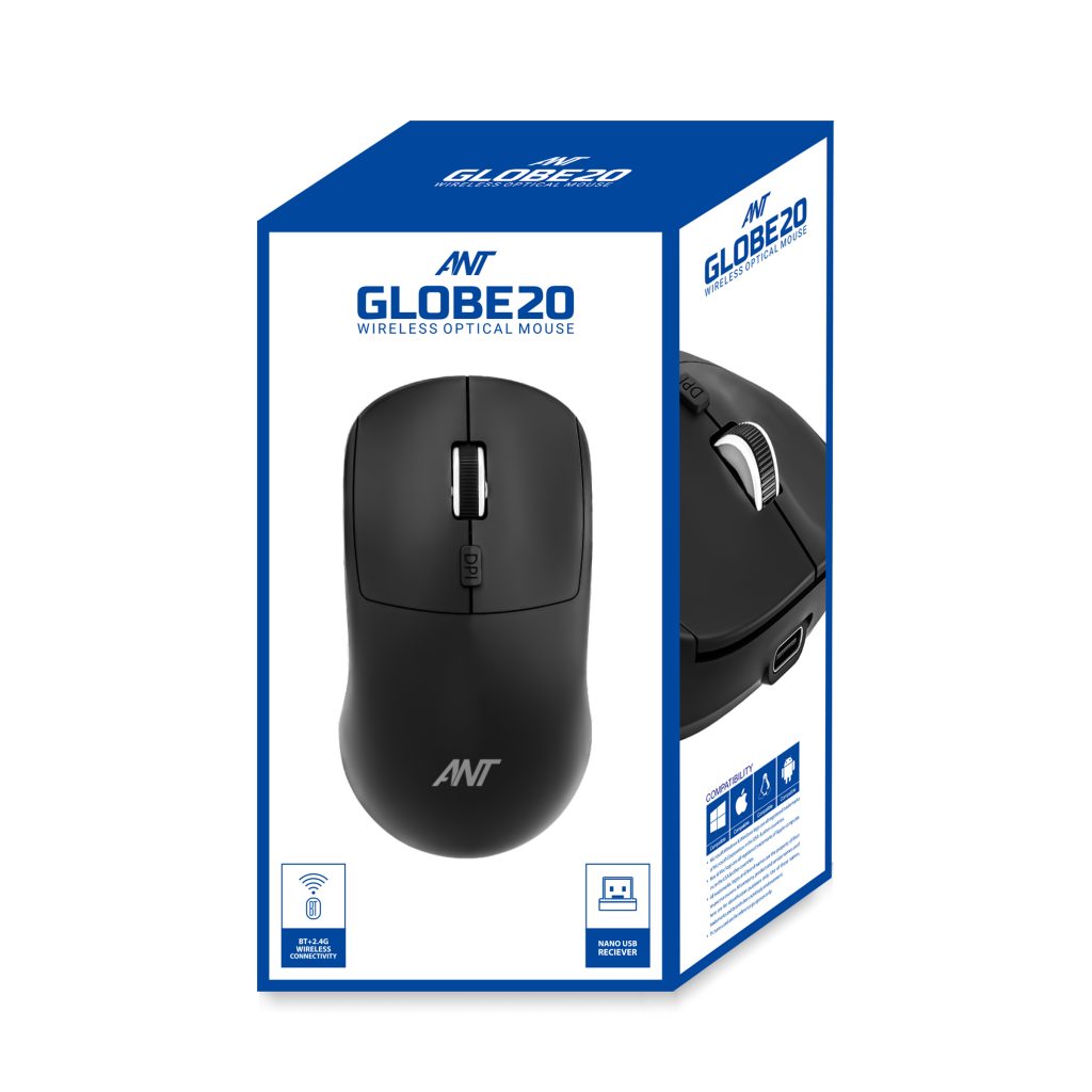 Ant Globe20 Wireless Optical Mouse, 4 Button, Dual Mode 2.4GHz ...