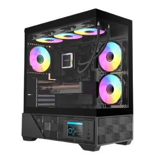 Ant Esports Crystal X6 Digital Mid Tower (E-ATX/ATX/M-ATX/M-ITX) Black Cabinet with 6x120mm Fans with LCD Display